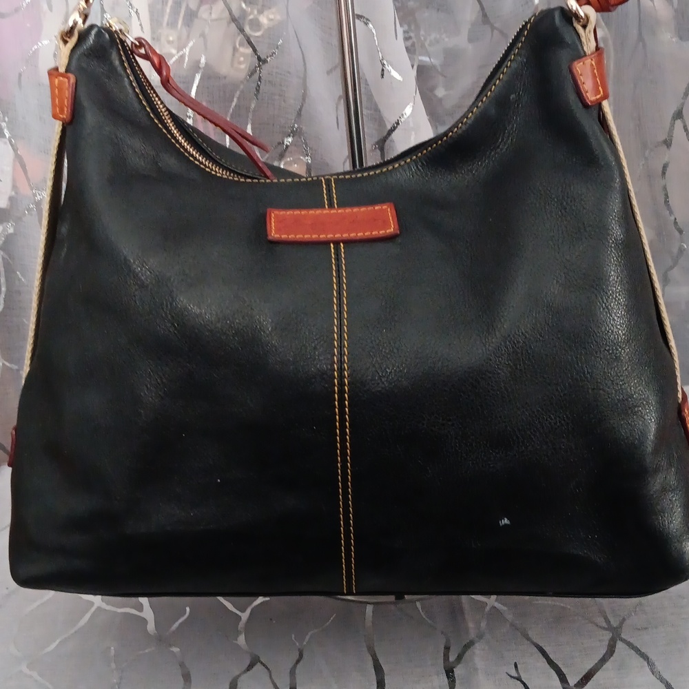 Dooney & Bourke Black Leather Hobo with Brown Trim - Picture 2 of 16